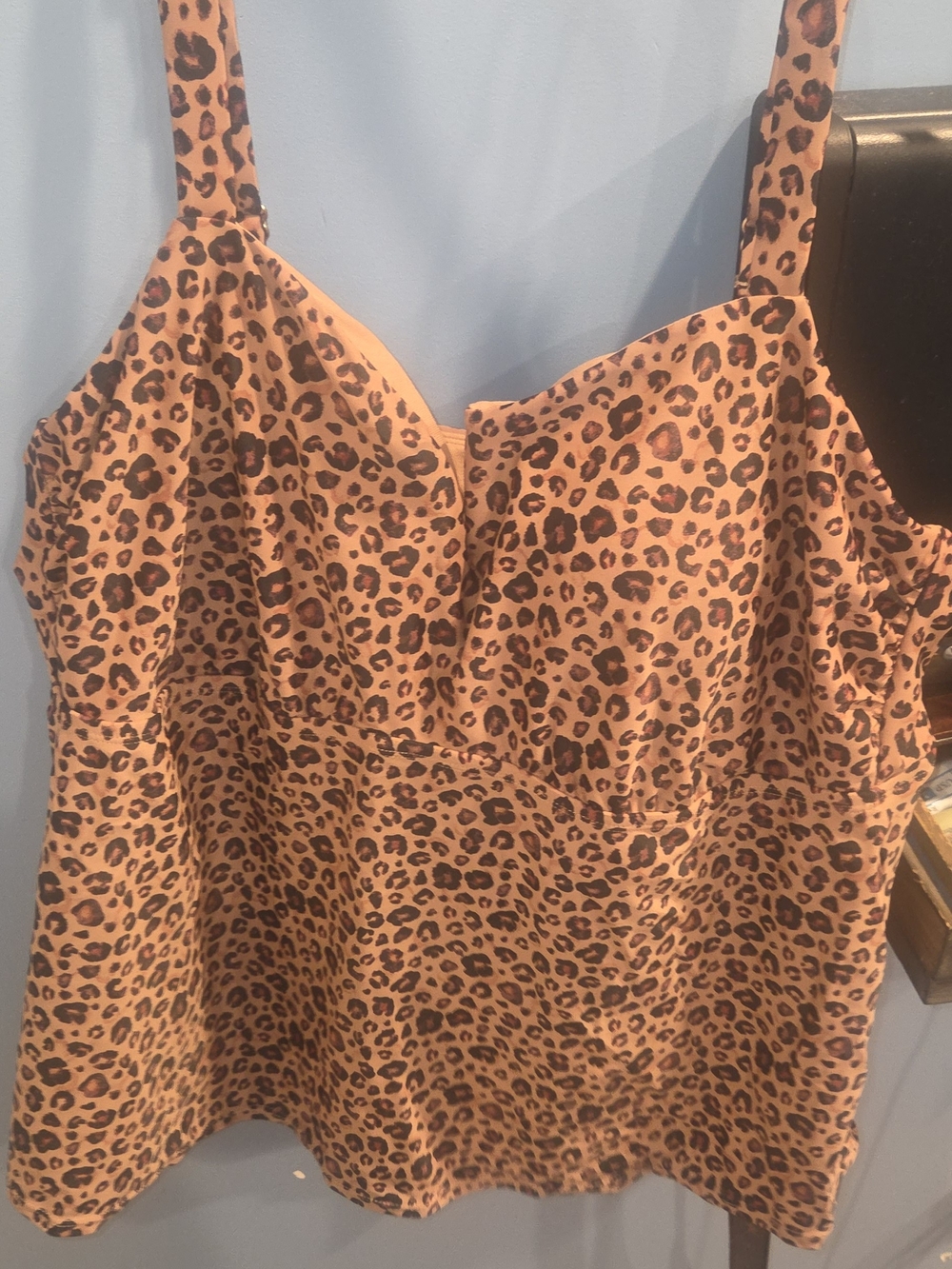 Shade & Shore Leopard Print Bikini Tankini Top - Brown and Black Sz 2x